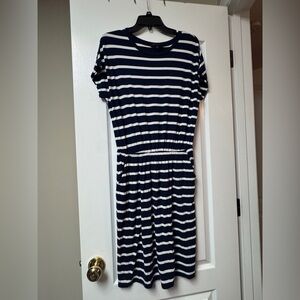Banana Republic Navy and White Striped Midi Dress